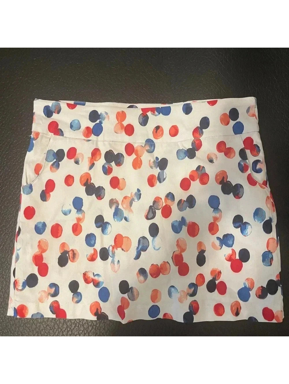 Zac & Rachel size 12p skirt colors white blue red pink circle graphic design